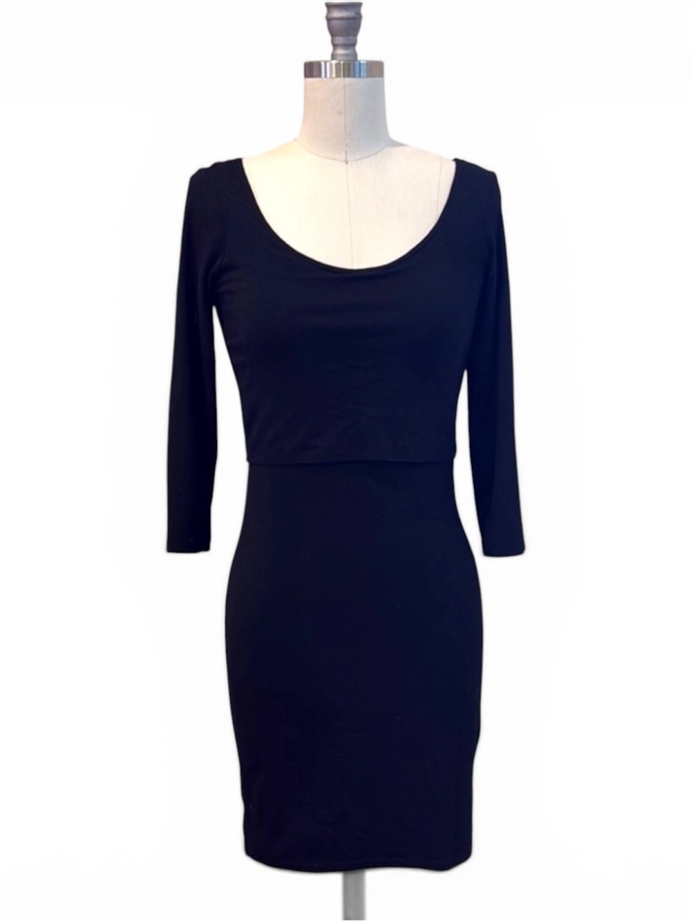 H&M MAMA Black Nursing Bodycon Dress 3/4 Sleeve